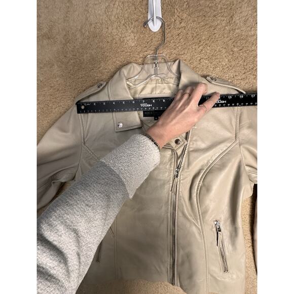 Bod & Christensen Beige Cream Soft Leather Biker Moto Bomber Jacket Sz XL Grunge - Picture 9 of 14